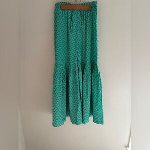 Sharara Pants Bottoms Teal with Blue and‎ Gild Diamond Pattern Flare Pants